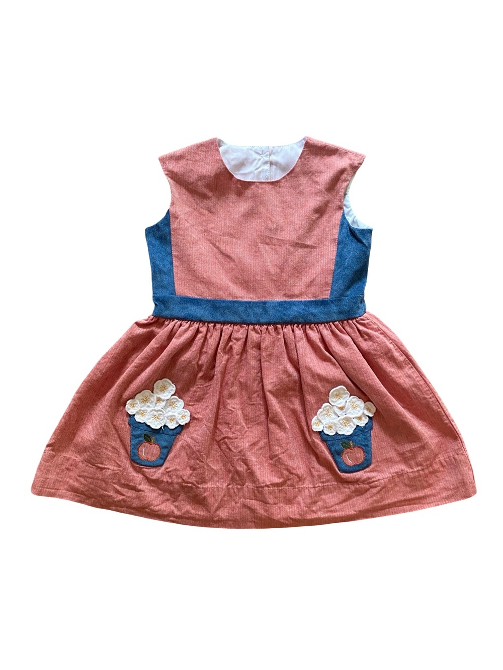Dondolo Pink Herringbone & Blue Corduroy Flower Pot Button Back Dress - Size 5T
